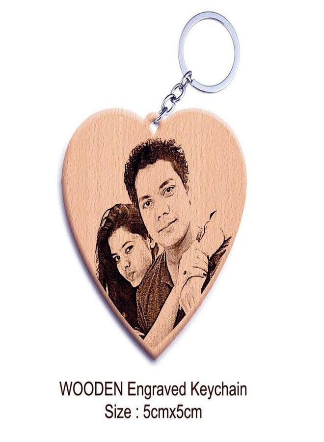 GFTBX Personalized Wooden Engraved Photo Frame and Keychain Combo | Custom Photo & Name Gift for Valentine’s Day | Romantic Couple Gift for Him & Her - Image 3